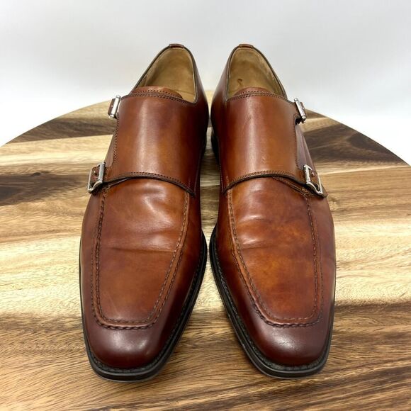 MAGNANNI PALMER Loafers Mens 9.5 M Brown Double Monk Strap Leather Made In Spain - Picture 3 of 12